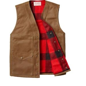 Filson Lined Cruiser Vest - Tan/Red Plaid - men's size medium